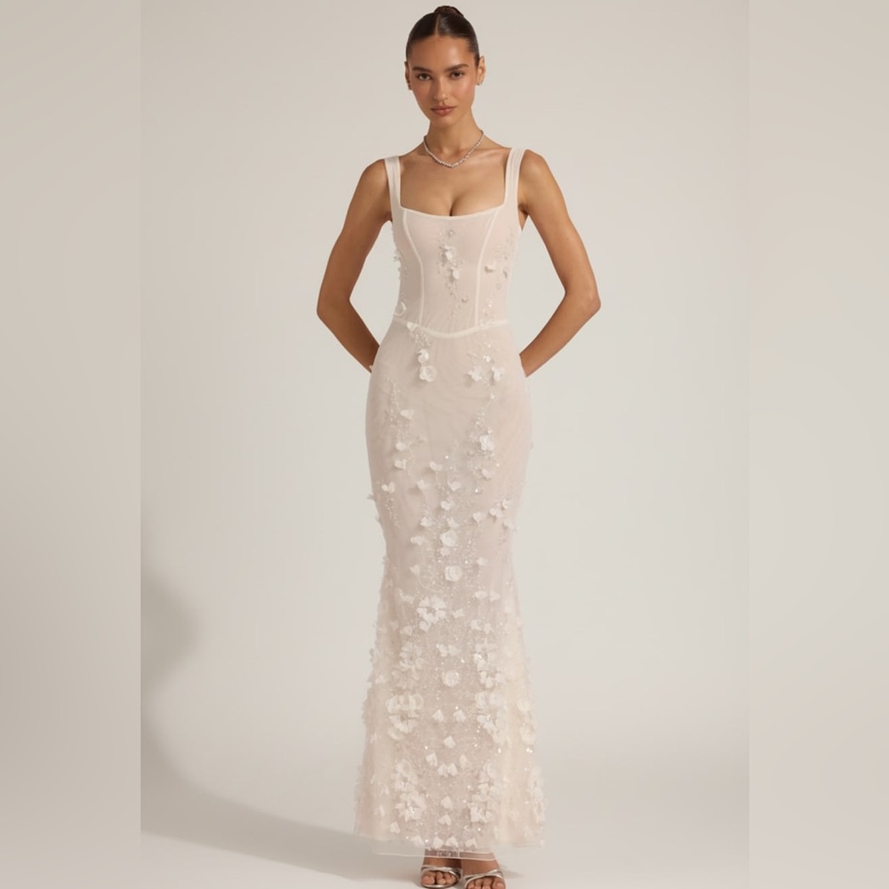 Oh Polly Ivory Floral Embellished Maxi Dress